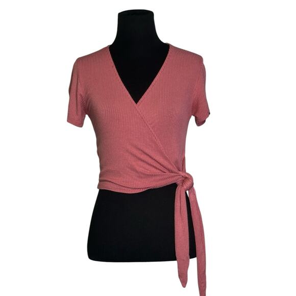 Lulus mauve ribbed short sleeves faux wrap top size Small - Picture 1 of 10